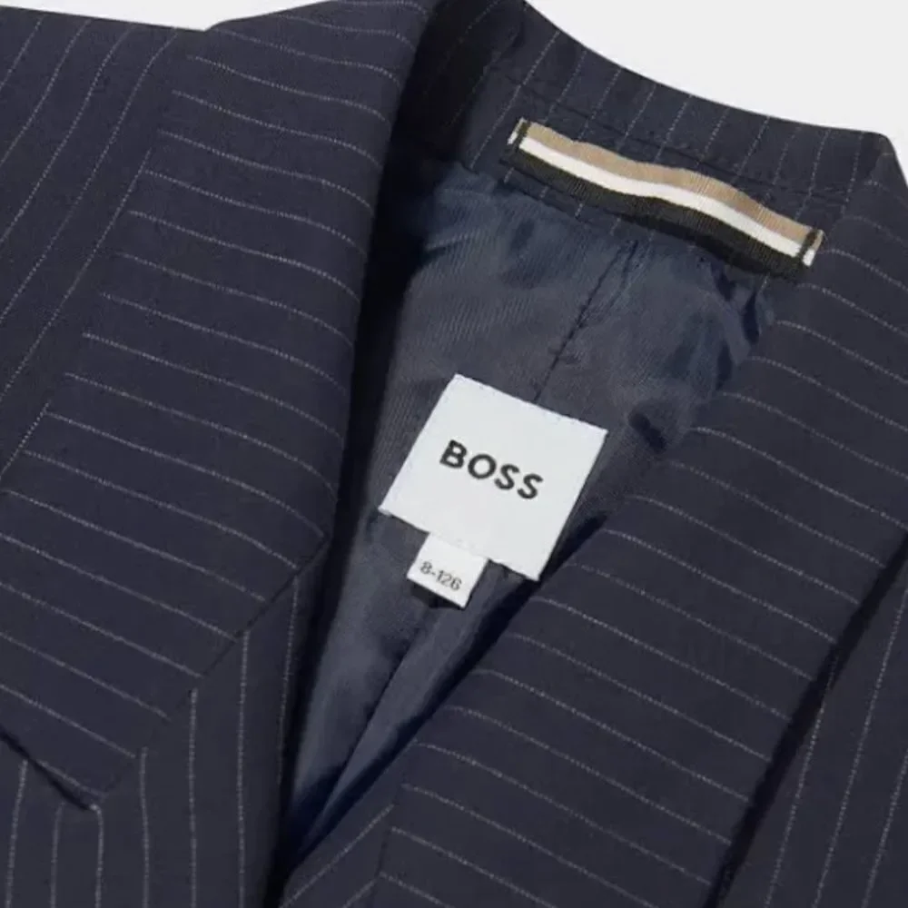 BOSS - Double Breasted Pin Stripe Suit Jacket - Navy